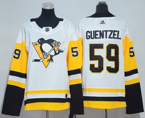 Adidas Pittsburgh Penguins #59 Jake Guentzel White Road Authentic Women Stitched NHL Jersey->women nhl jersey->Women Jersey